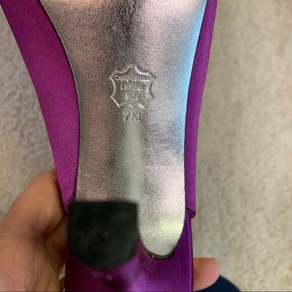 browns purple satin gem jewelled Rhinestone Embellished sling back high heels 7 - Picture 7 of 9